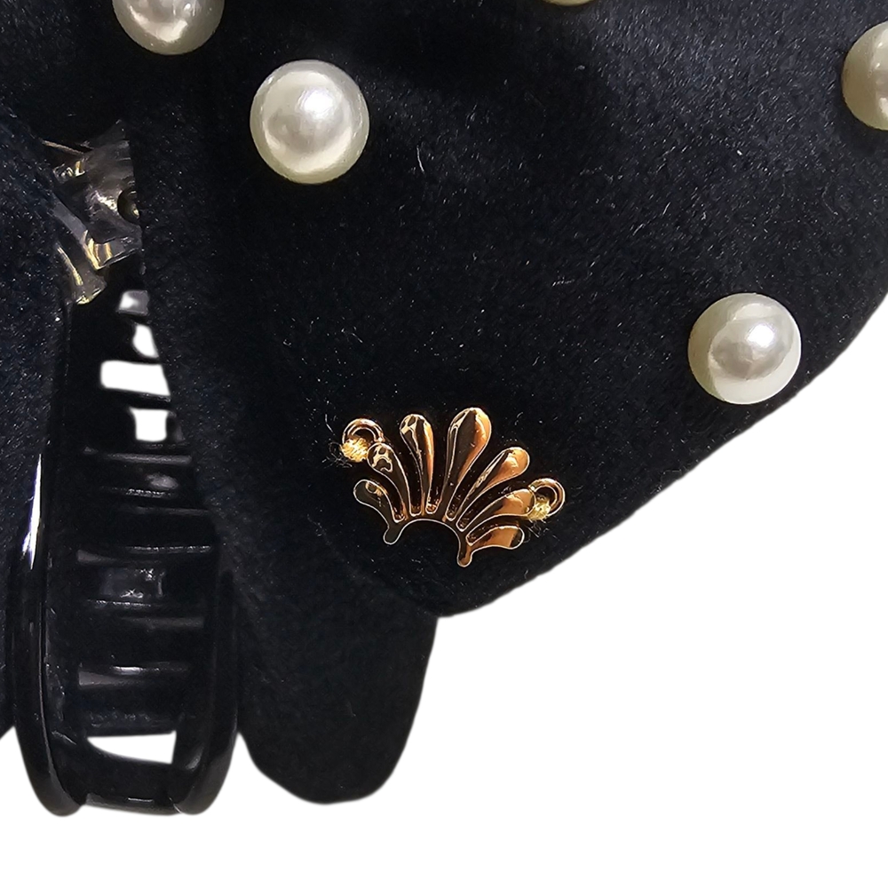 Lele Sadoughi Pearly Velvet Simone Bow Clip Black Pearl Embellished Claw Clip - Picture 3 of 6